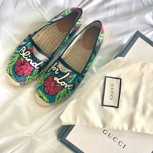Gucci Canvas Embroidered BlindForLove Espadrilles